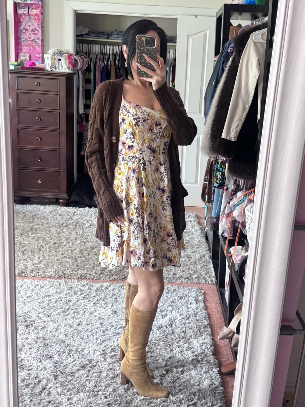 Floral Spaghetti-Strap Sundress in Cream and Yellow
